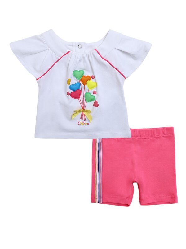 Girls White & Pink T-Shirt with Short Pants image number 0
